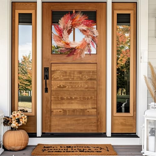Decor By Hannah DBH2023-W008 Decorbyhannah Collapsible Fall Wreath, 24'' Pre-Lit Artificial Pampas Grass Wreath thumb #6