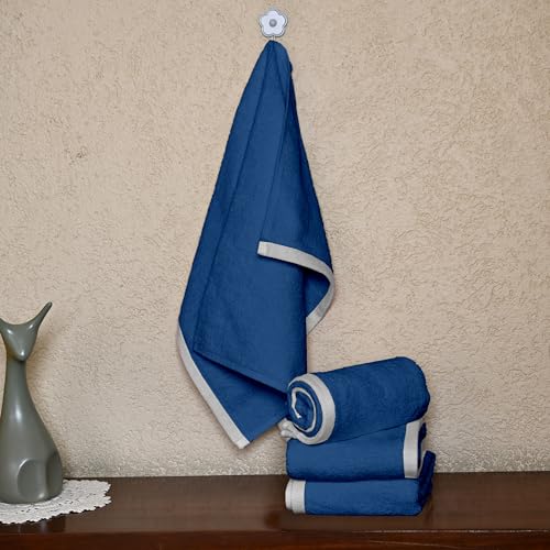 Image of Divine Casa Cotton Hand Towels Set of 4 500 GSM (60x40 cm) | Blue Hand Towels | Thick Soft Absorbent Towels