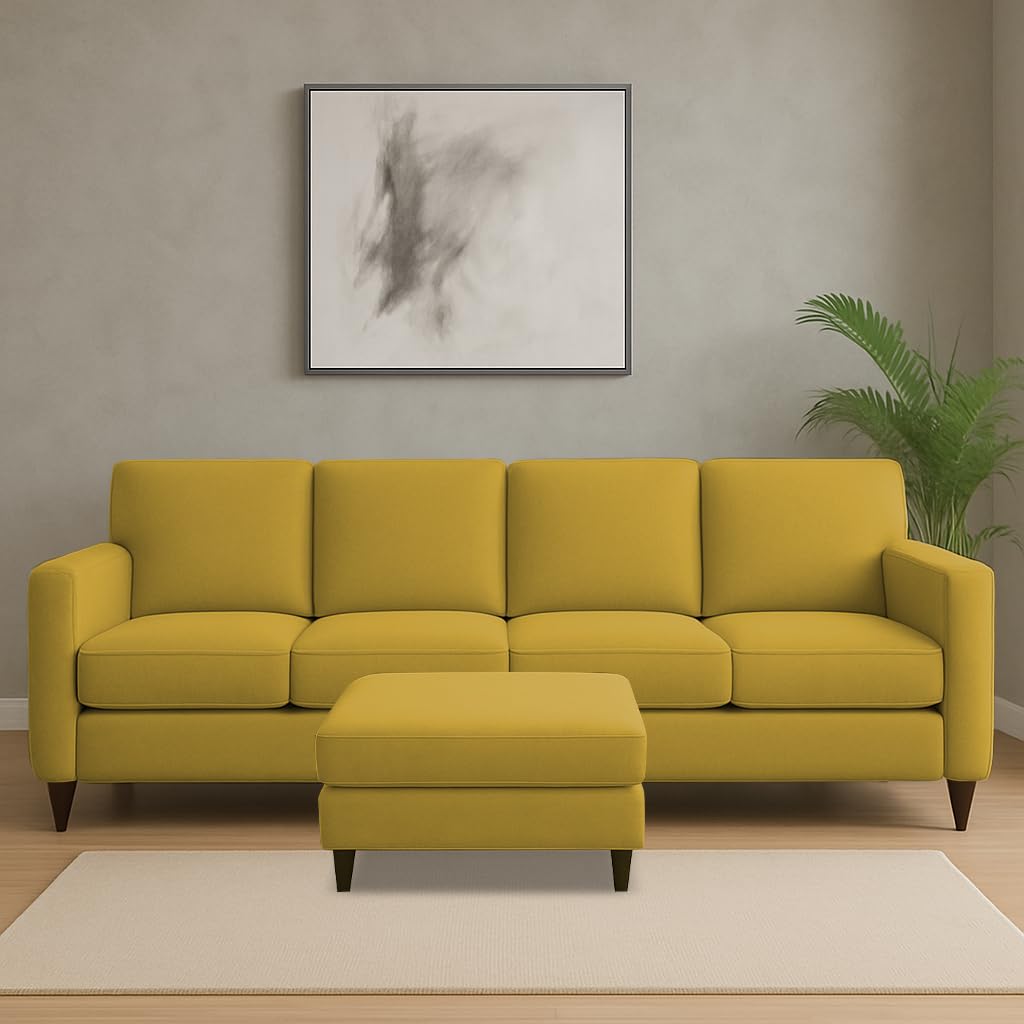 GRAPEWOOD Carlos 5-Seater Sofa Set with Ottoman (Yellow Fabric) | Premium Fabric Modern Sofa for Living Room, Home & Office | Stylish Furniture for Hall & Lounge GRAPEWOOD Carlos 5-Seater Sofa Set with Ottoman (Yellow Fabric) | Premium Fabric Modern Sofa for Living Room, Home & Office | Stylish Furniture for Hall & Lounge