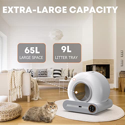 Freefa 2023 Automatic Self Cleaning Cat Litter Box, 65L+9L Large Capacity Smart Cat Litter Box, Automatic Cat Litter Box, Electric Litter Cleaning Robot For Multiple Cats, No Scooping, App Control #TOP1
