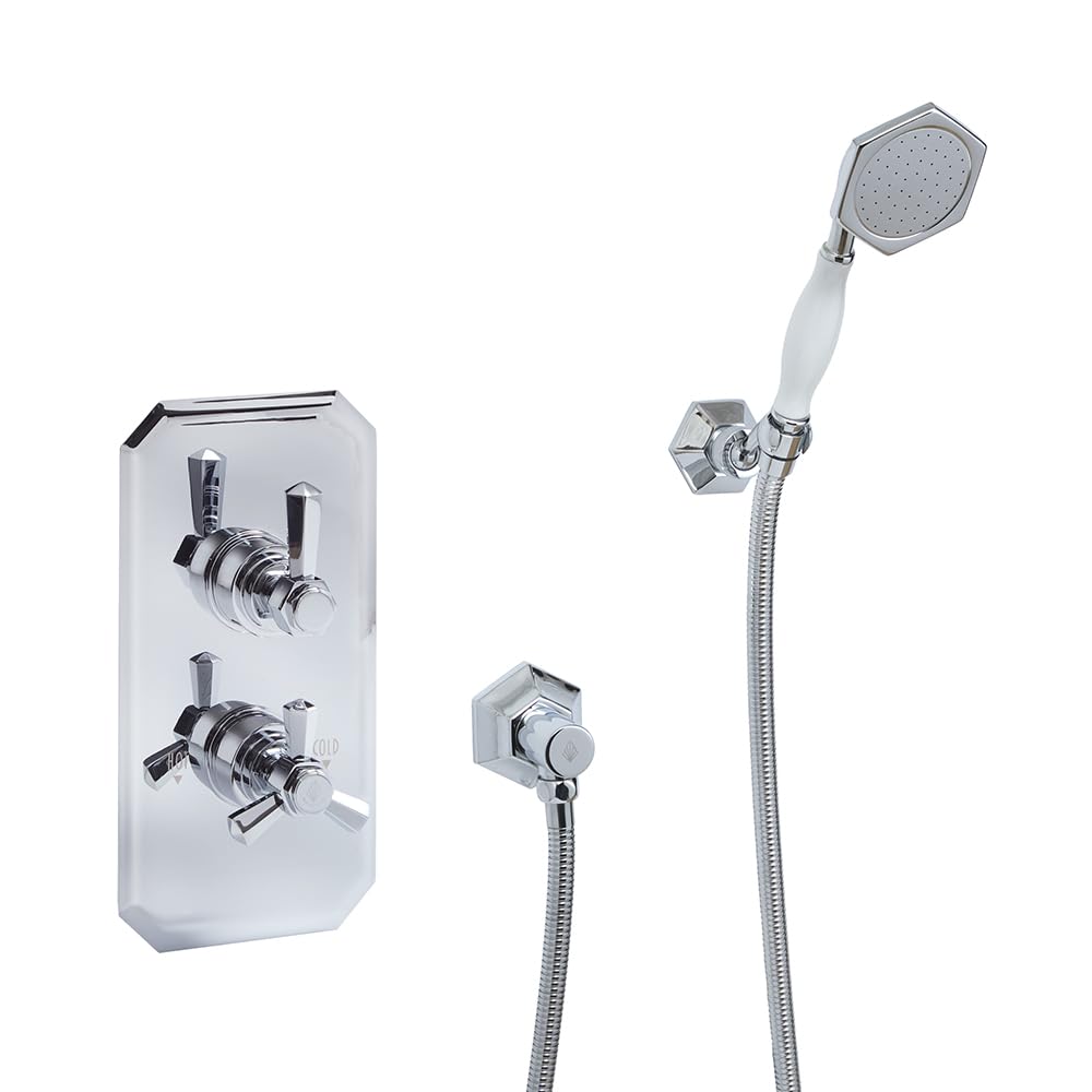Milano Chrome Earlham Art Deco Twin Thermostatic Mixer Valve Hand Shower Handset