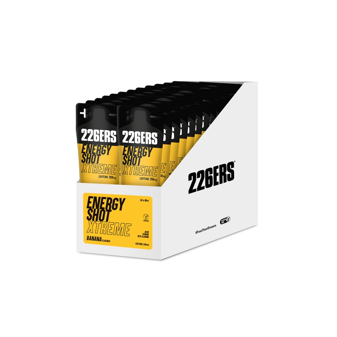 226ERS - Energy Shot Extrem Sabor Banana 24 uds x 60 ml, Suplemento Alimenticio, con Beta Alanina, Taurina y Arginina, con Cafeína, para Activación Antes o Durante el Ejercicio