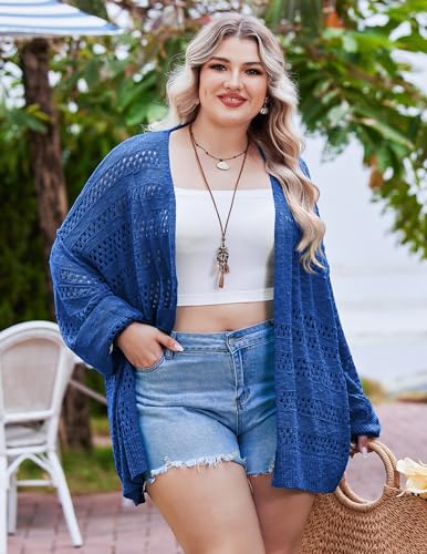 Image of IN'VOLAND Womens Plus Size Crochet Cardigan Lightweight Long Sleeve Open Front Oversized Boho Sweaters Kimonos