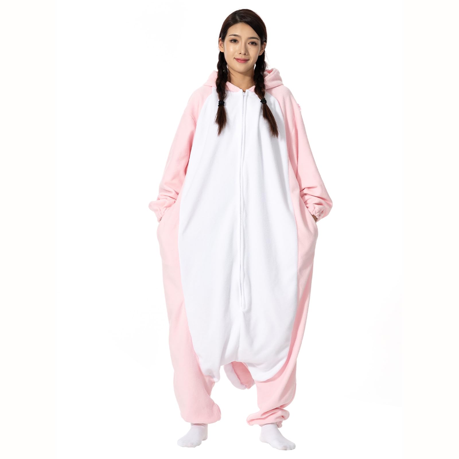LANFAN Erwachsene Onesie Axolotl Kostüm Pyjama Herren Damen Unisex Cosplay Tier Plüsch Nachtwäsche Halloween Jumpsuit für Schlafanzug