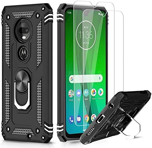 LeYi Moto G7 Case, Moto G7 Plus Case (Not Fit G7 Power/G7 Play) with [2 Pack] Tempered Glass Screen Protector, [Military-Grade] Defender Phone Case with Magnetic Car Holder Mount Kickstand JSFS Black