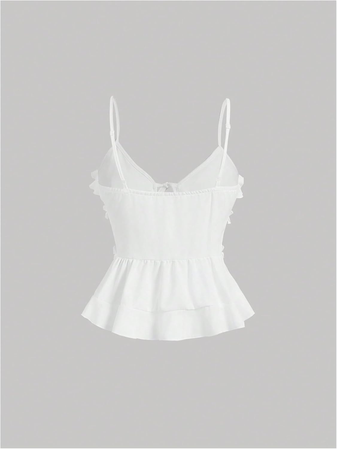 MakeMeChic Women's Tie Front Ruffle Camisole Top Frill Trim Flared Hem Shirts - Image 2