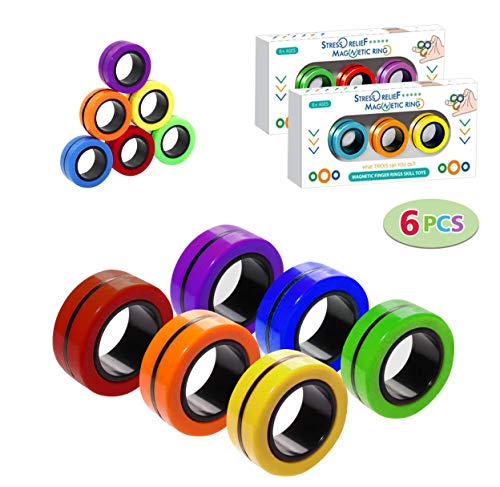 TornadoZ 6 Pcs Magnetic Finger Ring Fidget Magnet Toys | Magnetic Blocks, Finger Hand Spinner Stacking Toy Set, Magnetic Bracelet Magic Ring for Stress Relief, Anti-Anxiety, Autism | Kids Adults Teen