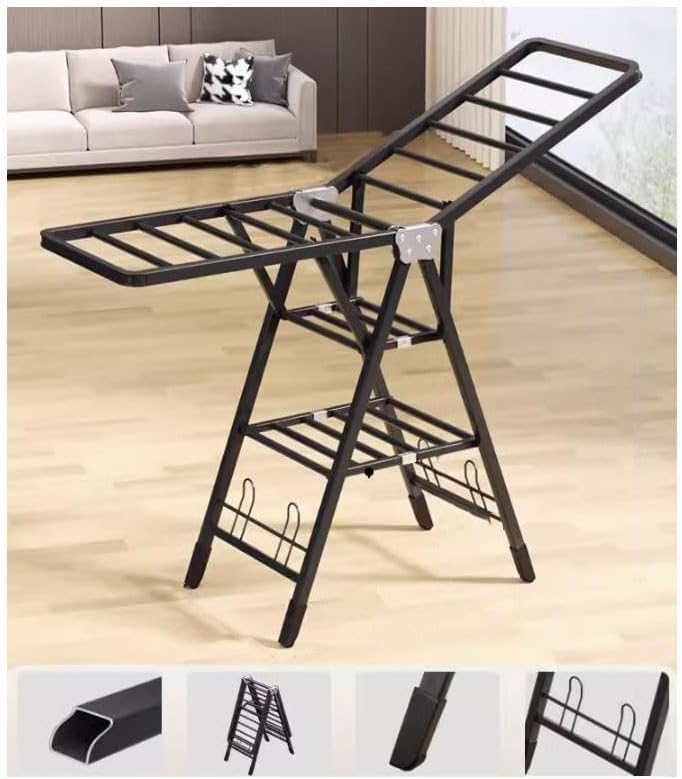 Folding Clothes Rack - 3-Tier Laundry Drying Stand with 4 Wheels, Space-Saving Garment Dryer for Bed Linen, Clothing, Socks & Scarves - Durable, Portable, Black