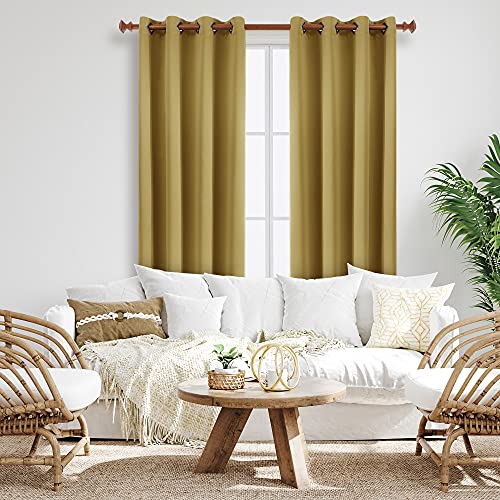 Image of Deconovo Blackout Grommet Top Window Coverings Thermal Insulated Light Blocking Curtains for Bedroom, 52x95 Inch, Olive Yellow