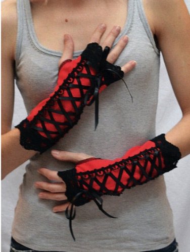Trixy Xchange Short Red Corset Lace Gloves