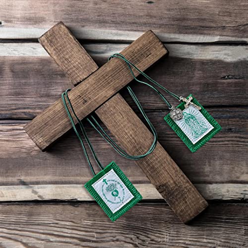 Green Scapular, 3 Pack Bulk Scapulars Catholic Of Immaculate Heart of Mary Green, Escapularios Catolicos Scapular Catholic Necklaces Religious Gift For Women Man With St Benedict Medal Crucifix4