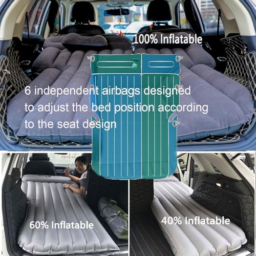 Icelus Auto Matratze,195 * 130 * 15 cm SUV Auto Aufblasbare Matratze Luftmatratze Kofferraum with Luftpumpe,Auto Rücksitz Dickere Kombi Bett für Reisen Camping Outdoor