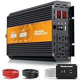 3000W Power Inverter,Peak Power 6000W 12V DC to AC 110V120V,Remote Control with 2AC Outlets and 2.4USB Port,LCD Display for Power Converter,Outdoor Activities,Emergency,Vehicles Truck RV Solar System