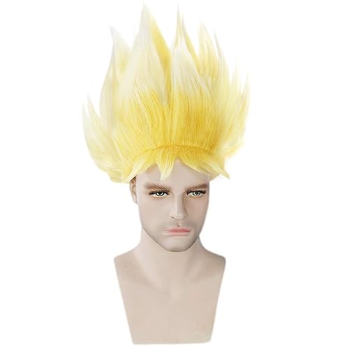 Miniatura 5 de ANOGOL Gorro de pelo + peluca amarilla para cosplay, peluca corta amarilla en capas de pelo sintético para mujeres y hombres, disfraz de dibujos