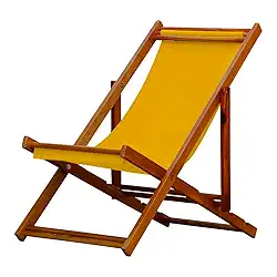 Espreguiçadeira Portátil de Madeira Maciça – Para Piscina, Sem Braço, Envernizada (Amarelo)