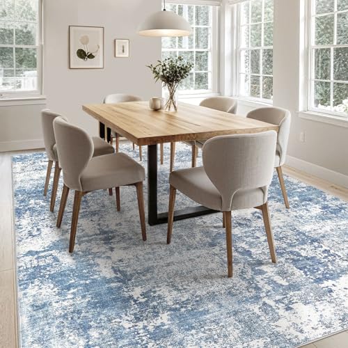 6x9 Area Rug Living Room Rugs - Washable Neutral Modern Abstract Soft Thin Rug Indoor Floor No Slip Rug Carpet for Bedroom Under Dining Table Home Office Decor - Blue White