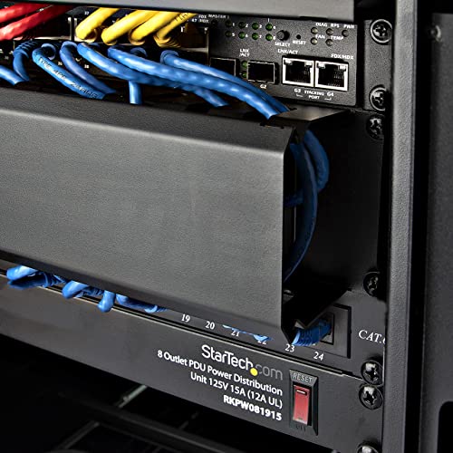 Image of StarTech.com Horizontal 2U Server Rack Cable Management Finger Duct w / Cover - 19 inch Network Rack Wire Duct Raceway Panel - Slotted Wire Duct (CMDUCT2U),Black
