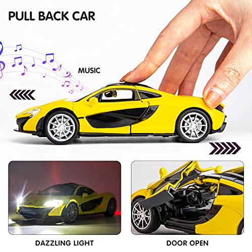Image of Metal Pull Back Diecast Car 1:32 Mclaren P1 Pull Back Car Model With Sound Light Boys Gifts Toys For Kids?Pack Of 1?,Multicolor