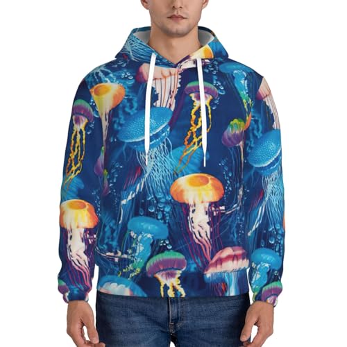 nanger Colored Jellyfish Print Men'S Casual Hooded Sweatshirt, Thin Fleece Long Sleeve Hoodie Pullover With Pocket2