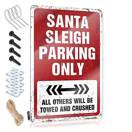 Panneaux pour garage, Père Noël, traîneau, parking Only - Panneaux en métal pour l'extérieur - Décoration d'intérieur vintage (taille : 30 x 40 cm)
