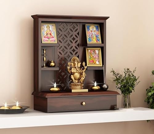 Temple Wooden 20 x 10 x 25 INCH Puja Mandir Pooja Stand for HOM and Office Wall Mandir for HOM Temple for HOM and Office (Walnut)