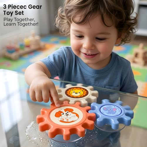 Image of Cable World Baby Gear Spinner Toys for Kids, Interlocking Spinning Gears with Animal Design, Sensory & Fine Motor Skill Toy, Educational STEM Learning Toy for Infants & Toddlers 6+ Months, Pack of 3
