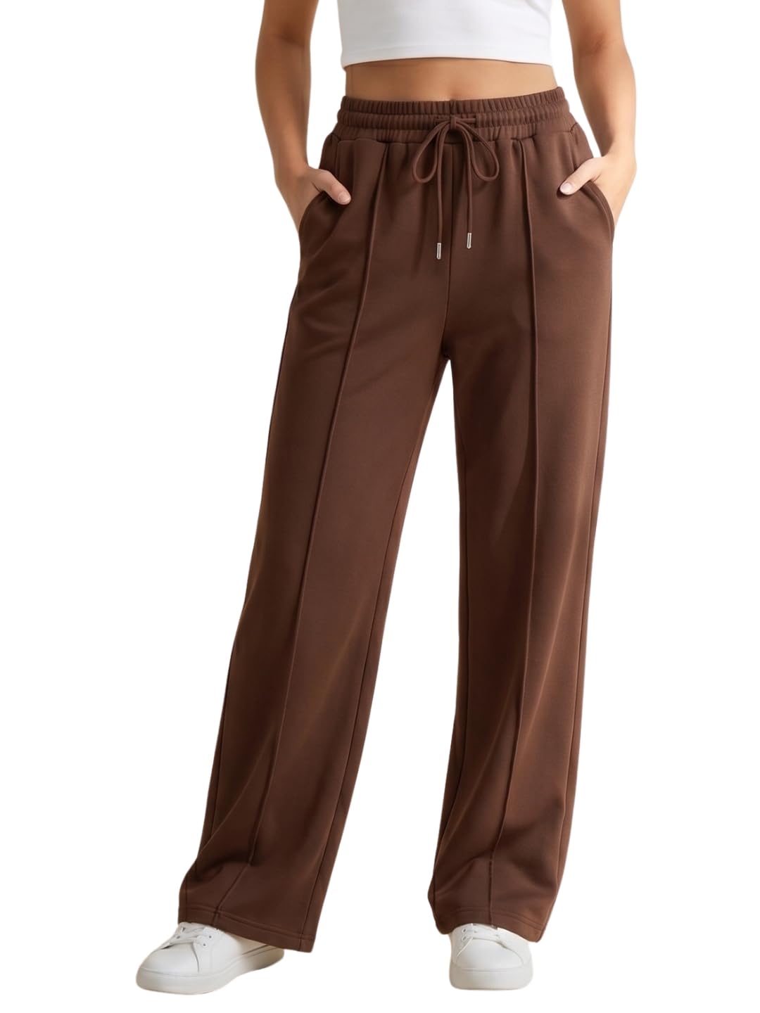 BLINKIN Women's Wide Leg Track Pants | High Waist Cotton Lowers with Side Pockets | Front Seam Yoga Pant for Gym, Walk, Workout & Dance (trk-618)-picture-26