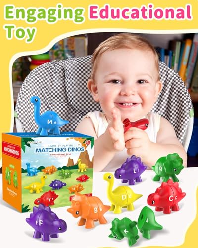 Image of BeFunky 26PCS Dinosaur Alphabet Learning Toys for Toddlers Kids, Montessori Educational Toys Gifts for 3 4 5 Year Old Boy Girl, Preschool Toddler Travel Activities, Double Sided ABC Matching Game