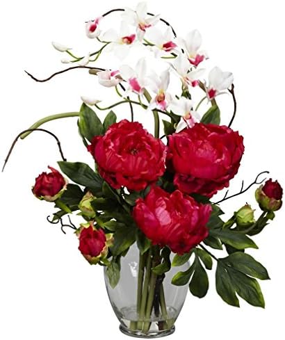 Nearly Natural Peony & Orchid Silk Flower Arrangement