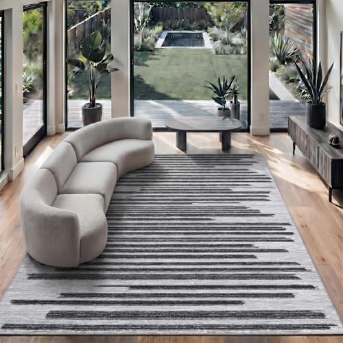 Tapete moderno rayado lavable 8x10 pies garveehome miniatura 4