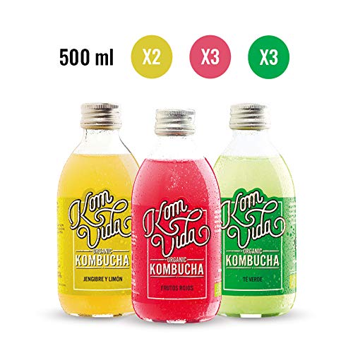 Té kombucha. Komvida. Kit sabores originales. 8 botellas de kombucha organic. 500 ml