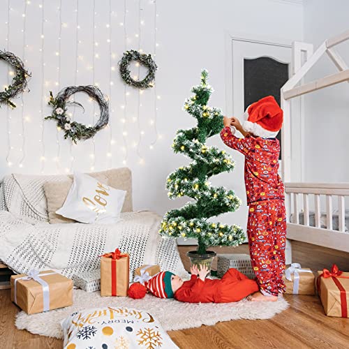 Goplus Pre-Lit Spiral Christmas Tree For Entrances, 4Ft Snowy Xmas Tree With 150 Led Lights, Pvc Branch Tips, Retro Urn Base, Potted Faux Plant Artificial Topiary Tree For Indoor Decoration #TOP5