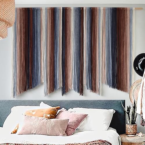 Image of IOWER Macrame Wall Hanging Dip Dye Large Yarn Wall Art for Living Room Bedroom Boho Home Decor Modern 57 inch W x 35 inch L