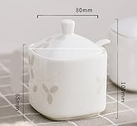 Vista 4 de Tarro de especias de cerámica con impresión de flores creativas con tapa cuchara condimento caja de condimentos ollas condimentos estantes