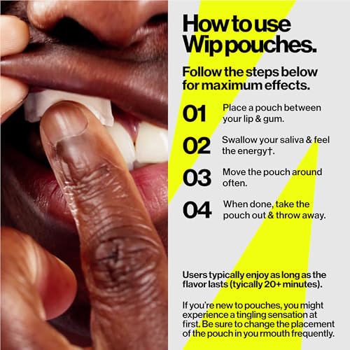 Image of Wip Energy Pouches, Sugar Free Blend with 200 MG Natural Caffeine, B Vitamins, Minerals & L Theanine for Energy Support, Pre Workout for Active Lifestyles, Mint, 3 Cans, 15 Pouches per can