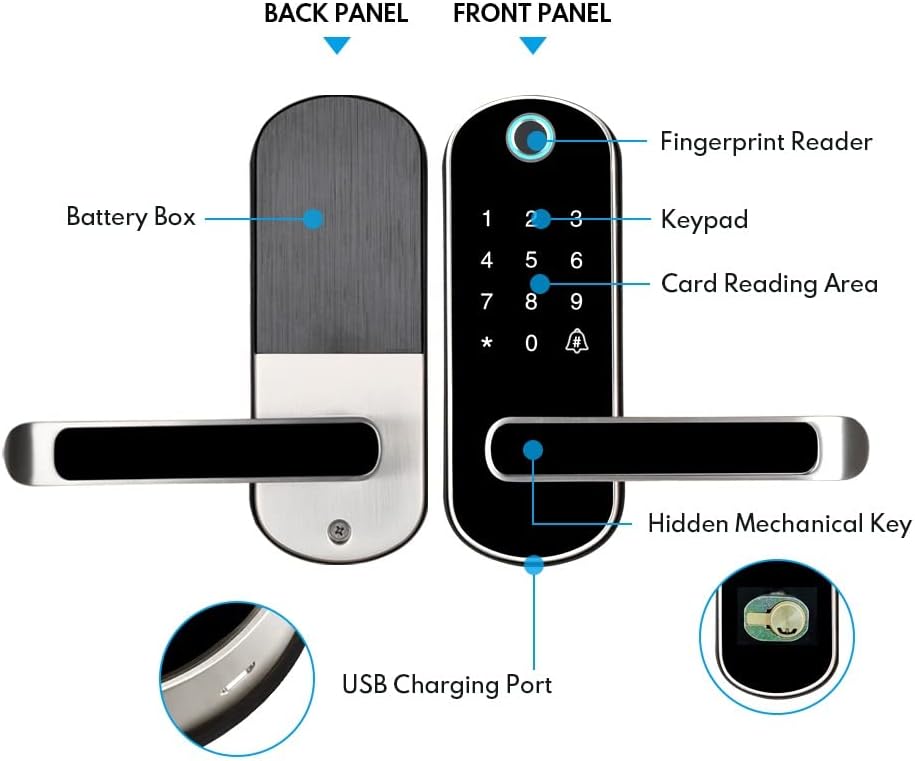DYHWAC Biometric Fingerprint Door Lock Tuya APP Smart Electronic Lock Safe Home Lock Keykess Doorbell Digital Door Lock(Argento) 5
