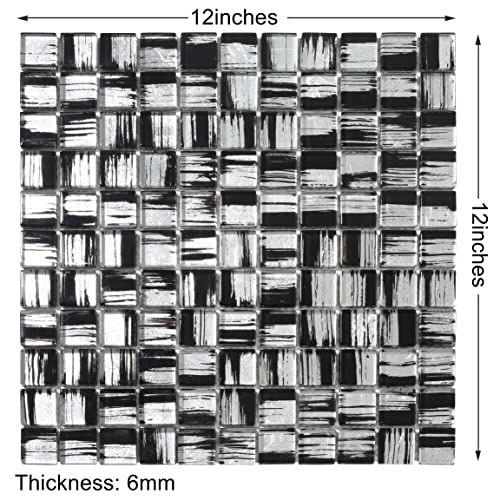 Parrotile Silver Glass Tile, 7/8 Inch Squared Black Glass Mosaic Tiles, 12X12 Inch Per Sheet Mesh Mounted, Mosaic Glass Tile For Kitchen Bath Shower Accent Wall Backsplash (Pack Of 5 Sheets) #TOP3