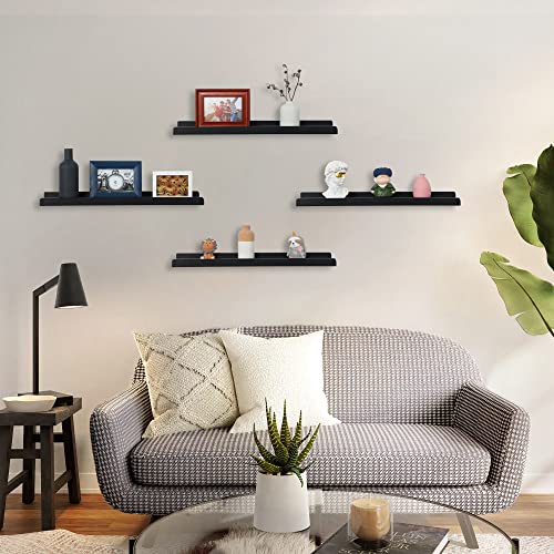 Long Floating Shelves With Lip,Picture Ledge Shelves Set Of 4,Rustic Photo Frames Storage Display Shelves Wall Mounted For Living Room Bedroom Kitchen Kids Nursery,Home Decor(Black, 24 Inch) #TOP2