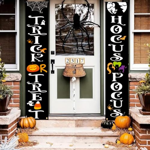 Image of Halloween Banner 70inch Horror Themed Outdoor Indoor Front Porch Sign Reusable Hanging Halloween Banner Decor for Home Party Yard Garage Front Wall Doo Decorations Supplies