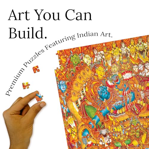 Image of Vishnu's Abode(वैकुण्ठ), 750 Pieces Premium Wooden Jigsaw Puzzle for Adults and Kids 12+ Years | Kerala Mural Art Gift Indian Artwork Puzzle | Gifts for Adults Teenagers