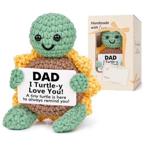 CheriGift Dad Gifts Dad Birthday Gifts - Positive Handmade Crochet Sunflower Turtle Decor for Daddy from Daughter Son - Presents for Dads Birthday Christmas Fathers Day