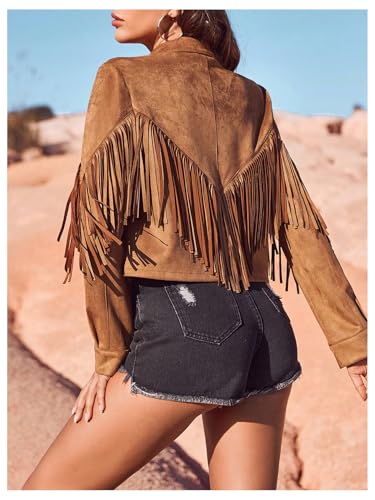 SOLY HUX Women's Faux Suede Fringe Open Front Long Sleeve Cardigan Jacket Western Country Concert Outfits2