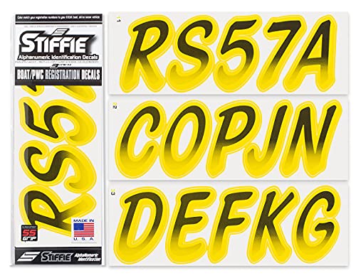 Image of STIFFIE Whipline Black /Yellow Crush 3 inch Super Sticky Boat & PWC Registration Decals • Numbers Letters Stickers