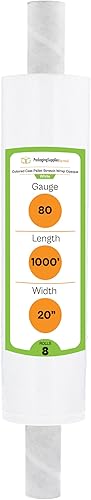 PSBM - Rollo de película elástica blanca con asas de núcleo extendido, paquete de 8, 20 pulgadas x 1000 pies, calibre 80, rollos de película