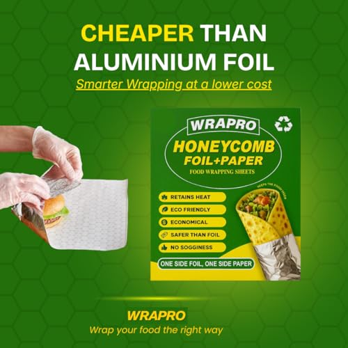 Image of Foil Paper Wrapping Sheets | Food-Grade Aluminium Foil Paper Wrap Roti & Fresh Kitchen Food Essential | Honeycomb Insulation Keeps Food Warm | 2 in 1 Aluminium Foil and Paper for Food Wrapping