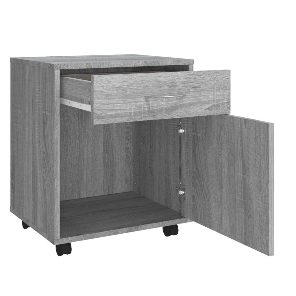 Cassettiera da scrivania con rotelle, colore grigio sonoma, 45 x 38 x 54 cm, mobile in legno con cassetto e scomparto per l'organizzazione di casa e ufficio