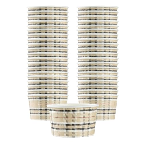 Image of Restaurantware Coppetta 12 Ounce Dessert Cups, 50 Disposable Ice Cream Cups - Lids Sold Separately, Sturdy, Plaid Paper FroYo Bowls, For Hot And Cold Foods, Perfect For Gelato Or Mousse