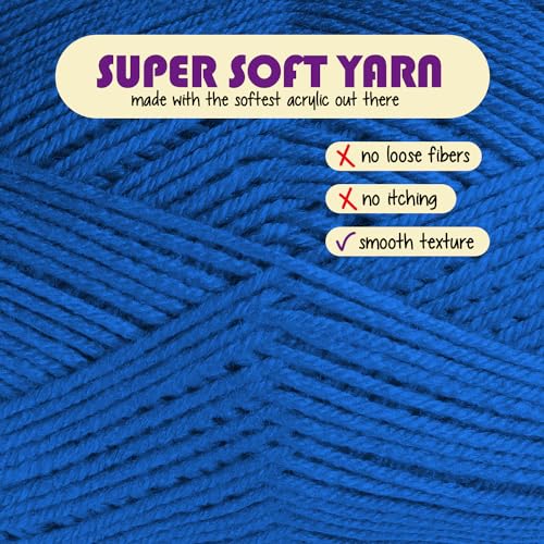 Image of Acrylic Yarn for Crocheting & Knitting - Soft Crochet Yarn for Crocheting, 3 Pack of 370 Yards, Perfect for Crafts & Amigurumi, Medium Worsted Weight 4, Royal Blue