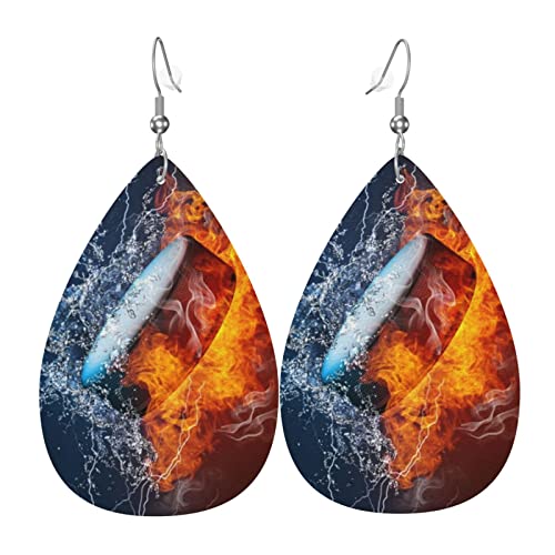 hansgo Eishockey-Ohrringe mit Feuer- und Wasseraufdruck, Kunstleder, leicht, tropfenförmig, für Geburtstage, Einheitsgröße, Leder hansgo Eishockey-Ohrringe mit Feuer- und Wasseraufdruck, Kunstleder, leicht, tropfenförmig, für Geburtstage, Einheitsgröße, Leder
