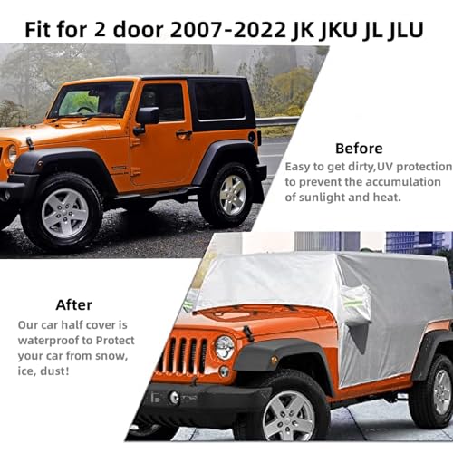 Image of 2 /4 Door Waterproof Car Half Cover Compatible with Jeep Wrangler 1987-2023 Snow Sunshade Hail UV Rain Protection Cab Cover fit for JK JKU JL JLU (2 Door)